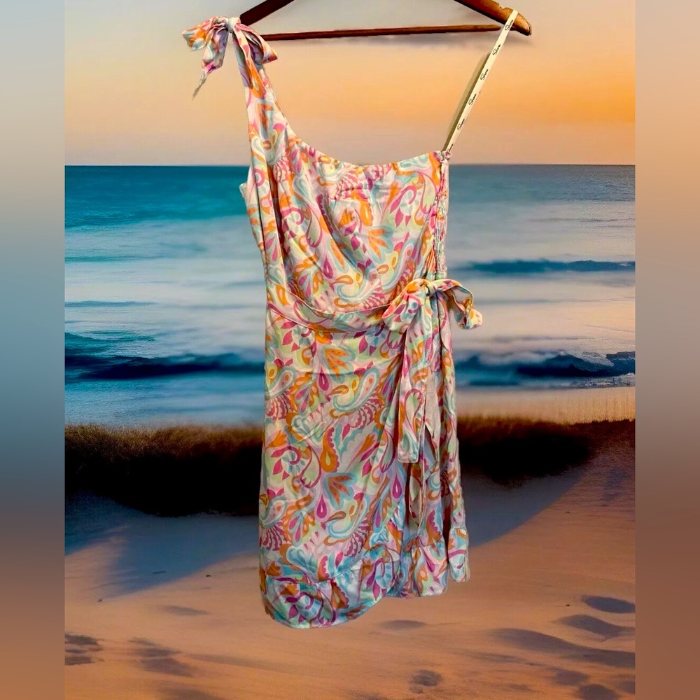 NWT SHORE One-Shoulder Adjustable Paisley Wrap Dress Size XS Made in USA🇺🇸